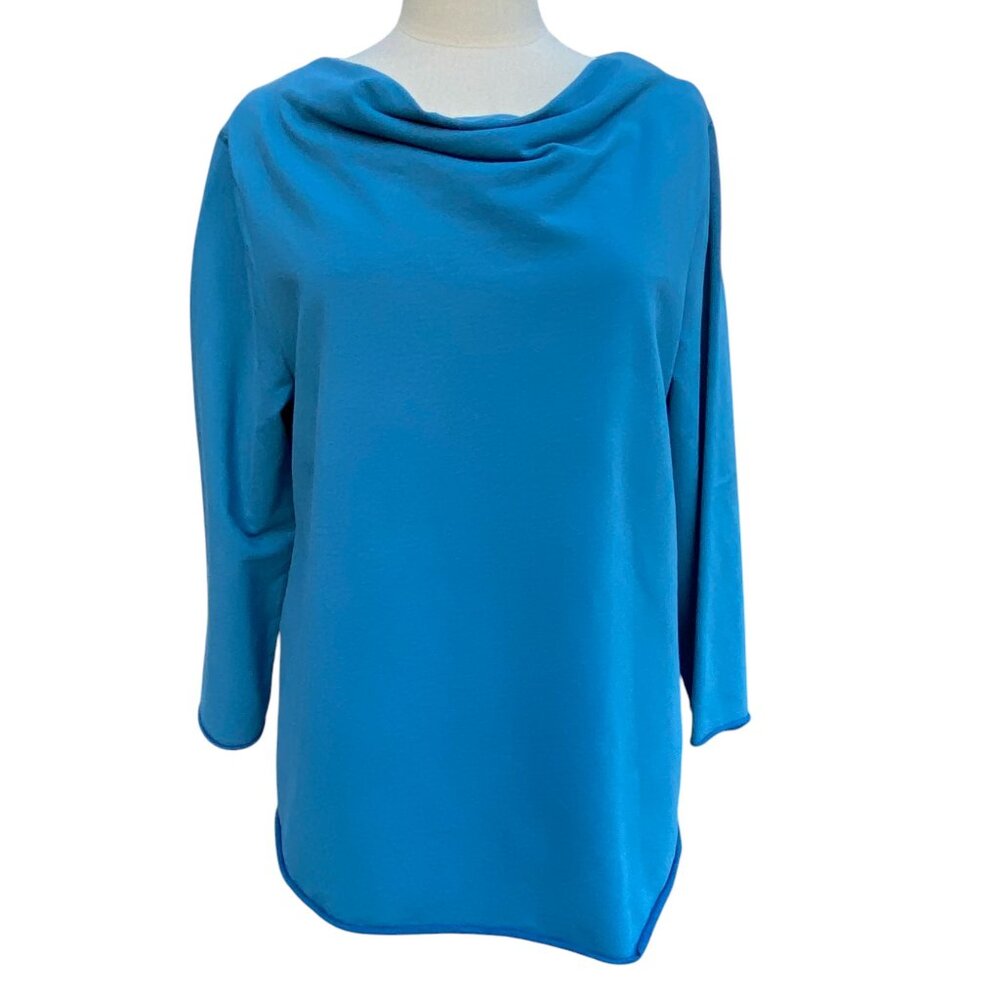 Liv by Habitat Cowl Neck Sweatshirt Sz L Blue Asymmetric Hem Loungewear Grunge